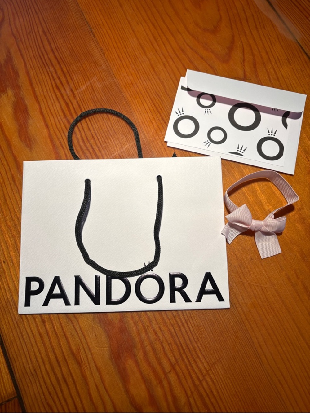 Pandora gift bag, blank card, and Light Pink Bow for small box